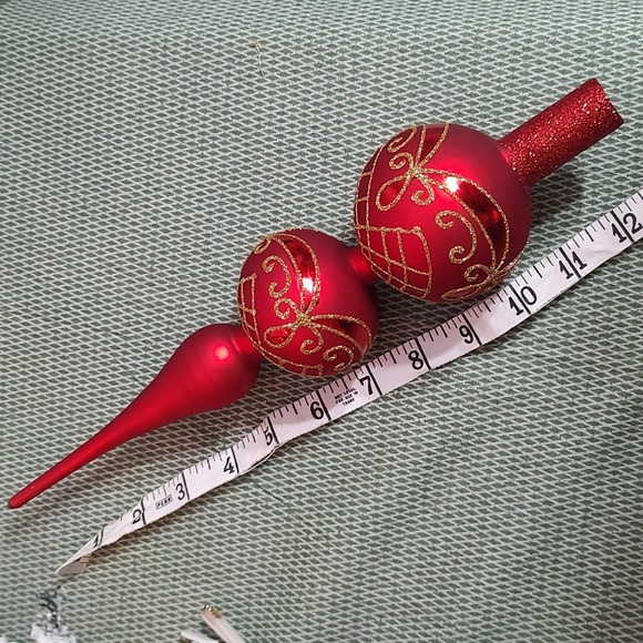 Double Ball Tree Topper Final Gold Glitter Satin Red Paintes Base - Picture 2 of 11